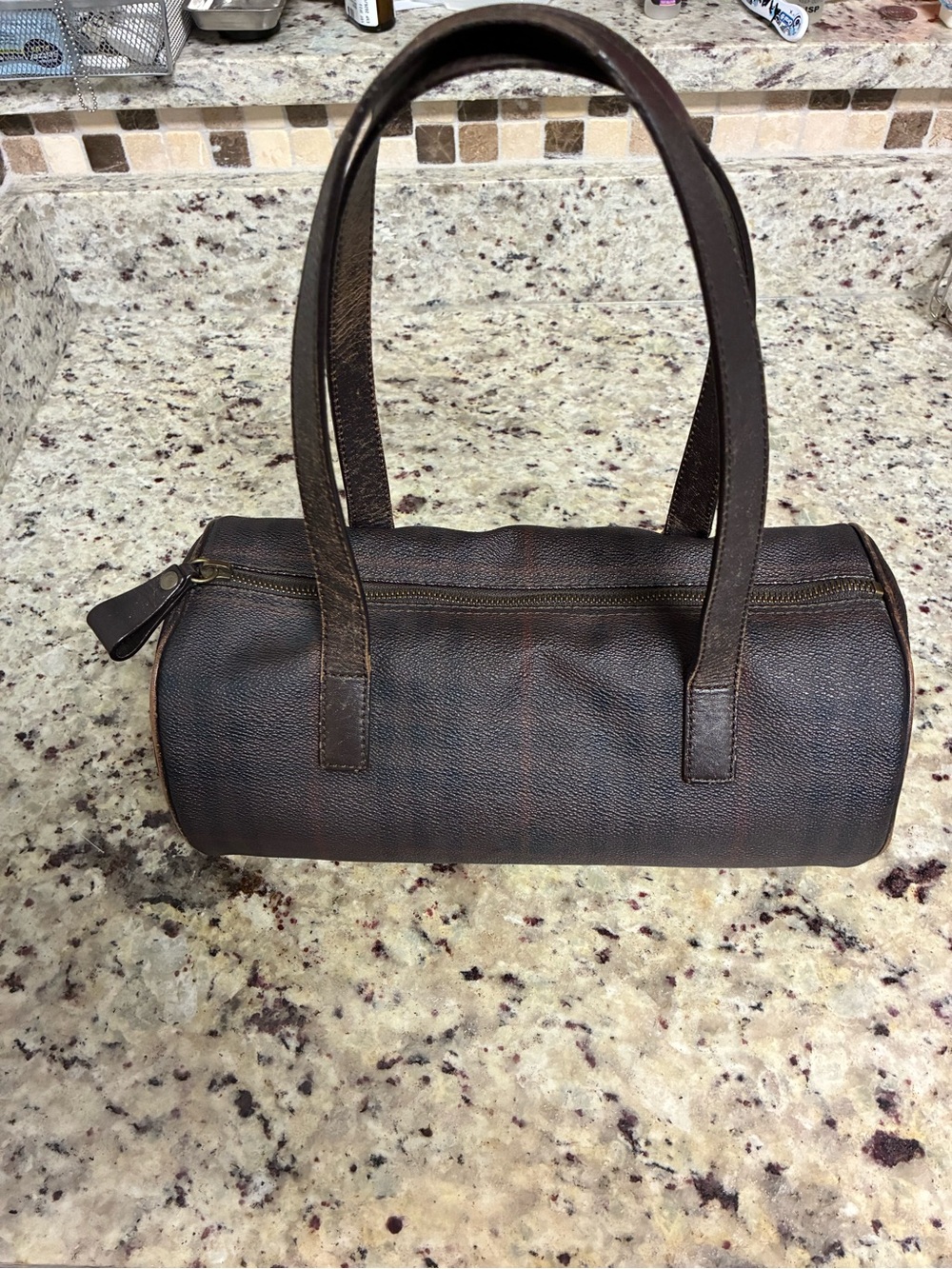 Vintage Burberry plaid dark brown barrel shoulder bag